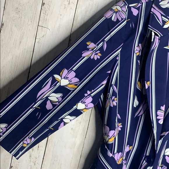 Eloquii Purple Floral Striped stretchy belted blazer Jacket - Picture 10 of 15